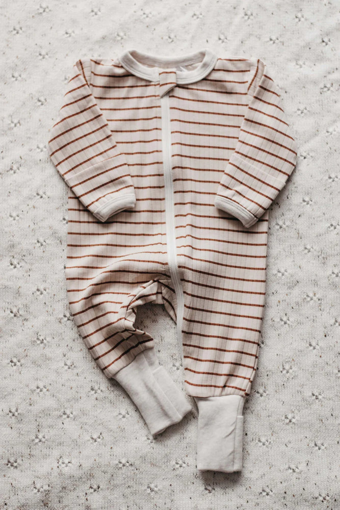 
                  
                    Bencer and Hazel nut zipsuit rust stripe
                  
                