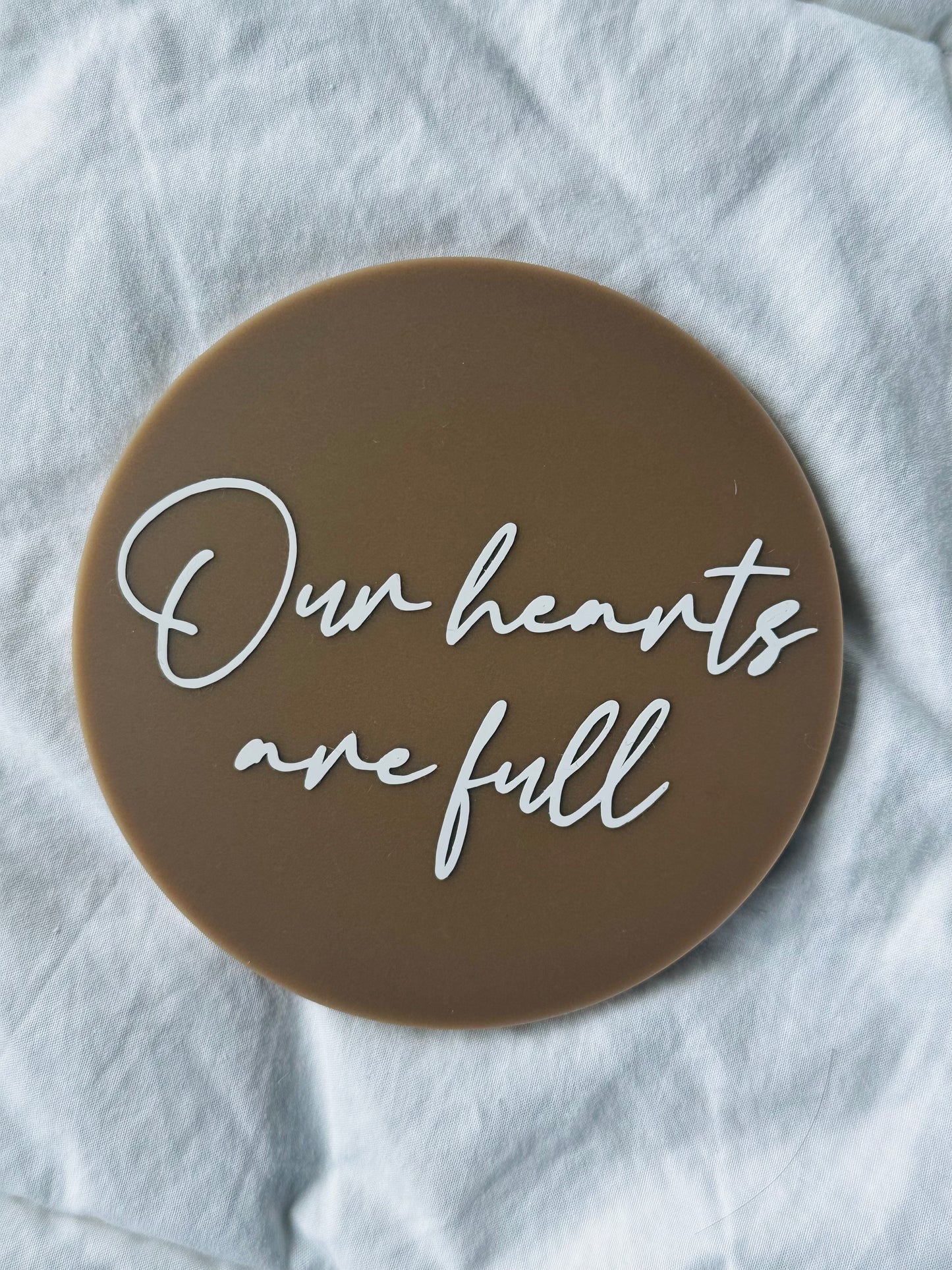 Baby Jones Design Baby Gift Acrylic Birth Announcement - Our Hearts are Full (Mocha)
