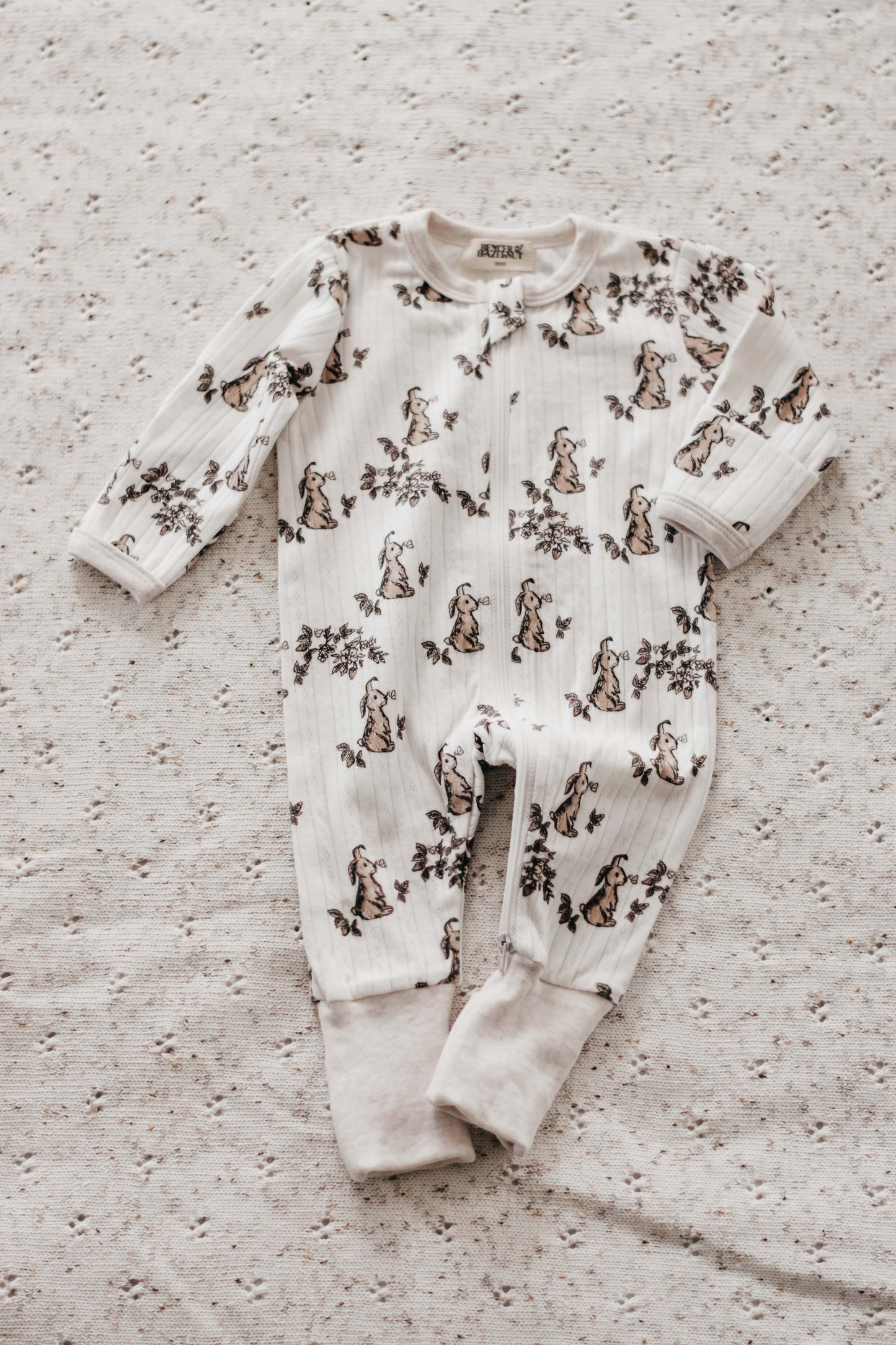 Bencer and Hazelnut Baby Gift Bunny Pointelle Zip suit (Size 000)