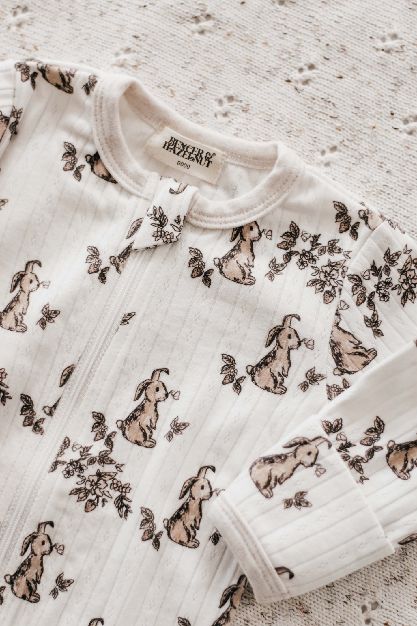 Bencer and Hazelnut Baby Gift Bunny Pointelle Zip suit (Size 000)