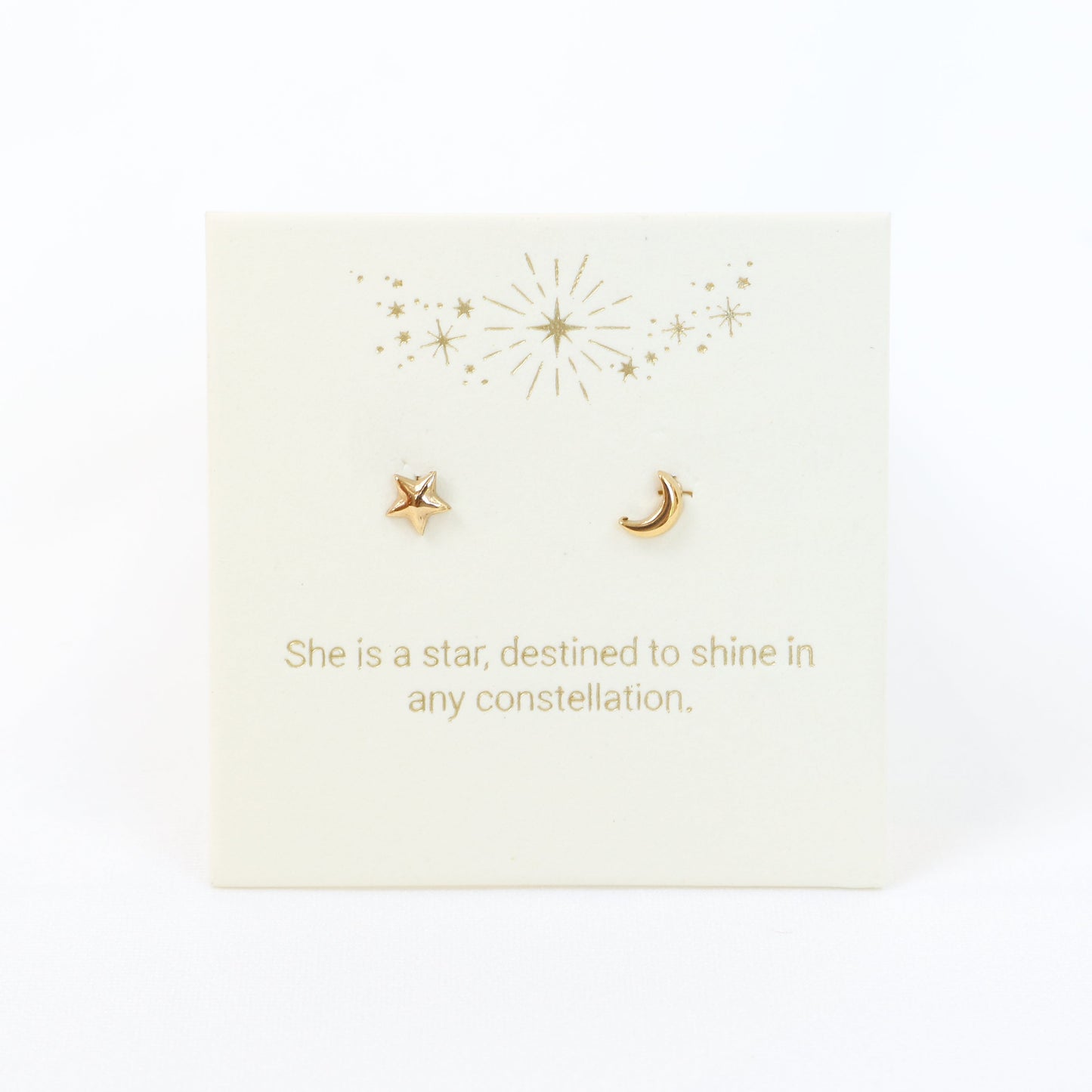 Love Luna Mei Self Care Gift Moon & Star Stud Earrings (Gold)